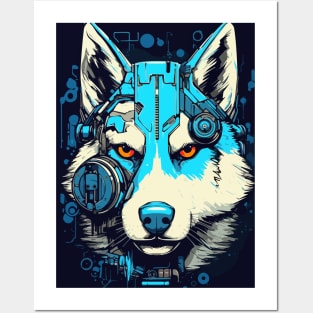 Cyberpunk Robot Siberian Husky Dog Breed Futuristic Posters and Art